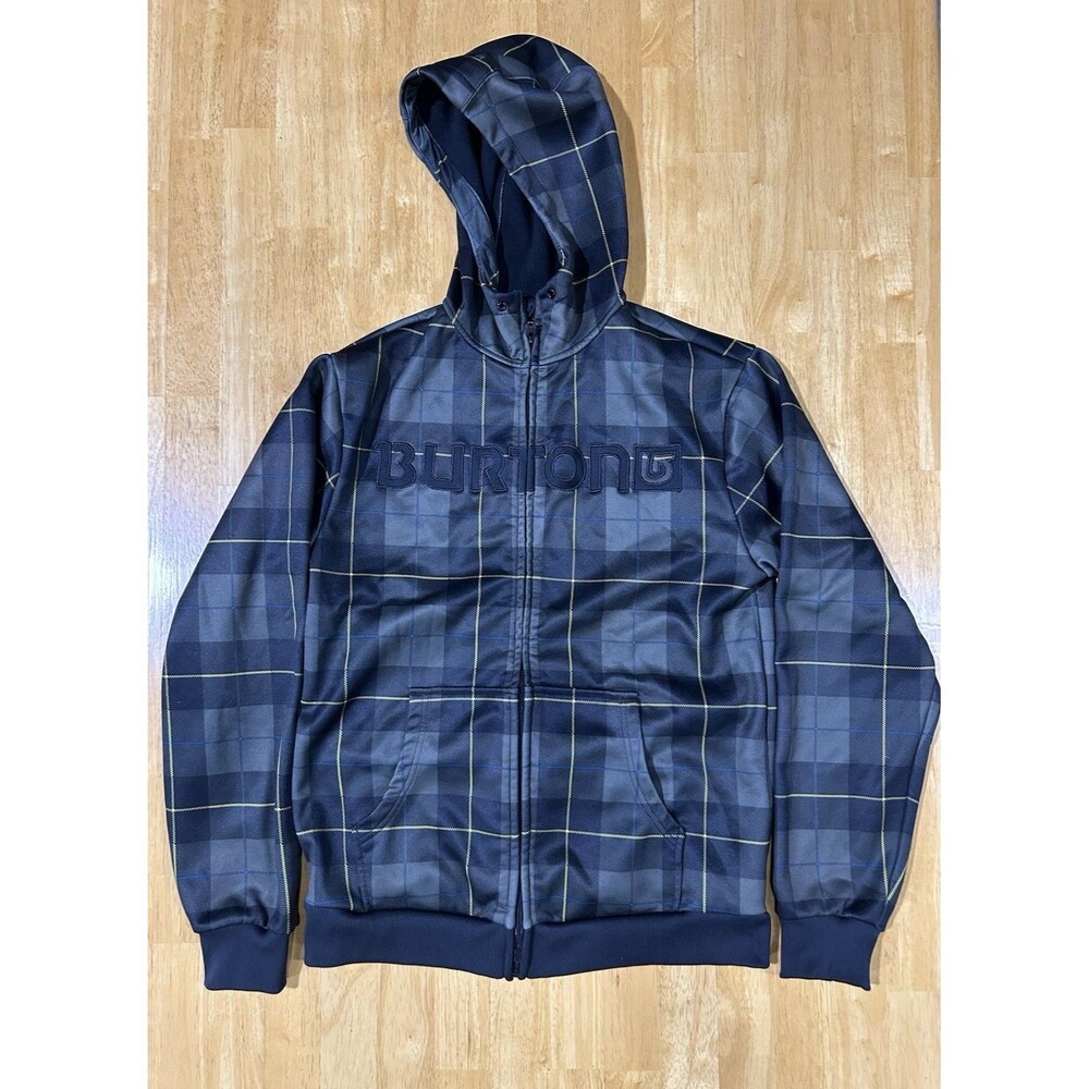 Burton Dryride Full Zip Hoodie Black/Gray Plaid Men`s Size Medium Logo B-15